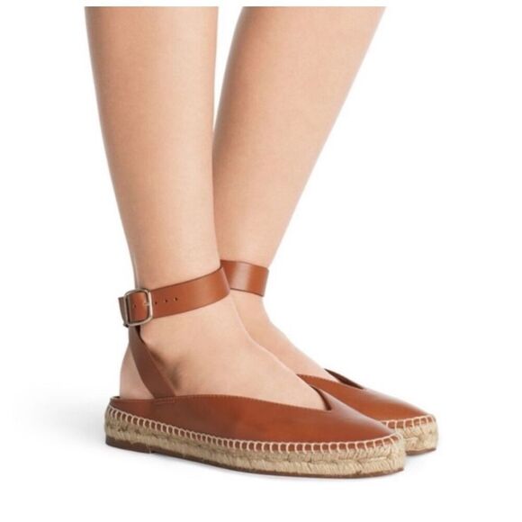 Stuart Weitzman Toga Cognac Brown Leather Ankle Wrap Espadrille Women’s Size 7 M - Picture 1 of 13